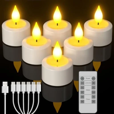 Immagine di Yme Candele a LED ricaricabili con timer, 6 lumini elettrici LED, ricaricabili, funzione timer per stanza, soggiorno, Halloween, zucca, Natale, feste