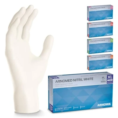 Immagine di ARNOMED guanti nitrile bianchi, in XL, 100 pezzi/scatola, cucina e alimentari, monouso nitrile, senza polvere lattice, taglie XS, S, M, L, XL