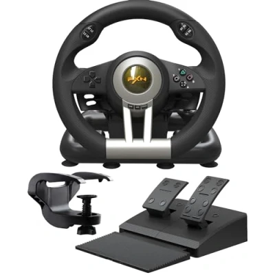 Immagine di PXN V3 Pro Volante con Pedali da Gioco a 180, Feedback Vibrazione, Paddles per il Cambio, Cambio Sequenziale Incorporato, PC, Xbox, PS4, PS3 e Switch Nero
