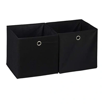 Immagine di Relaxdays Set da 2 Cestini Porta Oggetti, Quadrati, per Lo Scaffale, Scatole a Forma di Cubo, 30x30x30 cm, Nero, Poliestere, Cartone, unità