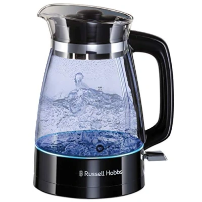 Immagine di Russell Hobbs Bollitore Elettrico Design in Vetro; 1,7L, 2400W Illuminazione a Led; Funzione di Ebollizione Rapida, Filtro Anticalcare, Base Acciaio Inox, Classico, 26080 70