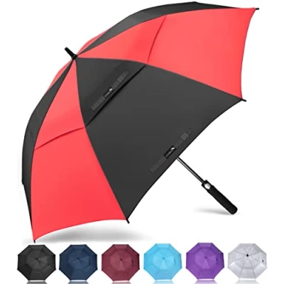 Immagine di ZOMAKE Ombrello da Golf Grande 172cm Automatico Ombrelli Pioggia Grandi Resistente Antivento Con Doppio Baldacchino Extra Large Umbrella Per Uomo Donna(Nero/Rosso)
