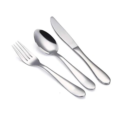 Immagine di VANRA Set di posate per bambini 3 pezzi in acciaio inox 18/10 argento Utensili la cena (finitura cromata) (Forchetta Cucchiaio Coltello)