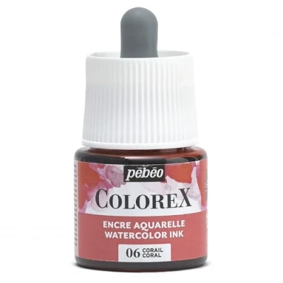 Immagine di Pébéo Inchiostro Colorex 45 ML Corallo Acquerello Rendering Velouté da disegno multiuso per tutti i supporti