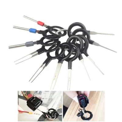Immagine di CESFONJER 11 Pezzi Strumenti di Rimozione Terminale, pin Cablaggio Terminale con Portachiavi per Auto, auto cablaggi elettrici crimpare connettore estrattore kit