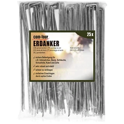 Immagine di com four® 25x ancoraggi a Terra in Acciaio Rivestito robusti picchetti per Il Fissaggio di veli e Tende Giardino Campeggio (025 Pezzi 200x25x3.8mm)