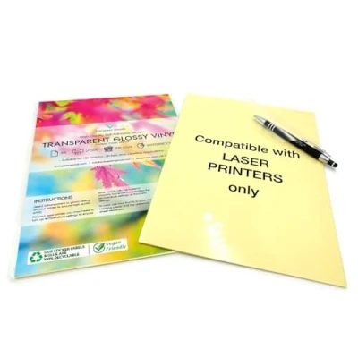 Immagine di 10 Fogli di carta adesiva impermeabili, formato A4, in vinile auto adesivo alta qualità, stampabili a laser, colore: trasparente