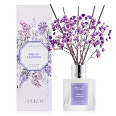 Immagine di Airkeep Profumatore per Ambienti French Lavender, con 8 Bastoncini di Fragranza, Diffusore Fragranze Bagno, Appartamento, Decorazione Della Casa, 100ml