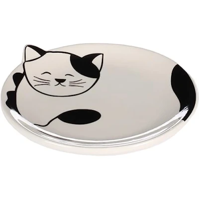 Immagine di Flamingo Piatto per Il Cibo Gatto Ravi Ceramica Nero Bianco Rotondo 80 ml 13,5 x 2 cm