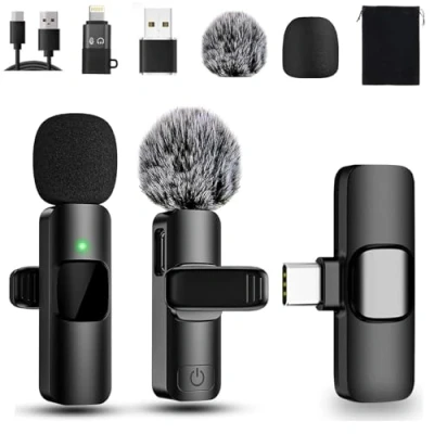 Immagine di Sprifityy microfono Wireless, per iPhone/Android/PC, cancellazione del rumore, con clip plug play, mini registrazione video, Vlog, YouTube, TikTok