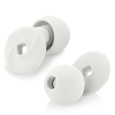 Immagine di Tappi per le orecchie in silicone morbido e riutilizzabile, con custodia il trasporto accessori taglie XS/S/M/L. (bianco, taglia unica)