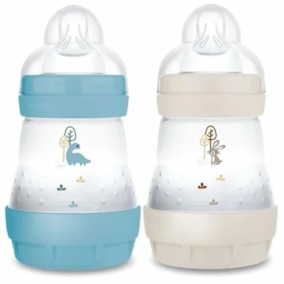 Immagine di MAM Set di 2 Biberon Easy Start anticolica 0+ mesi flusso lento (2 x 160 ml) Oceano + Sabbia per ridurre le coliche e il disagio del bambino l&#039;allattamento