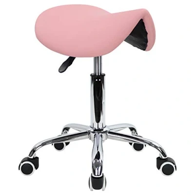 Immagine di KKTONER Sgabello da Sella con rotelle Regolabile in Pelle PU Ruote Colore Rosa