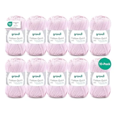 Immagine di Gründl Cotton Quick Uni, 10 gomitoli (Filato colorato in 100%, Certificato Oeko Tex, 50 g / 125 m, Dimensioni ago: 3 4, x g), Rose, Cotone, 31 32 7.5 cm, 1250 unità
