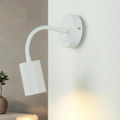 Immagine di lampada da parete con interruttore e braccio flessibile in metallo bianco GU10 spot 17 32,5 cm lettura estensibile faretto per interni