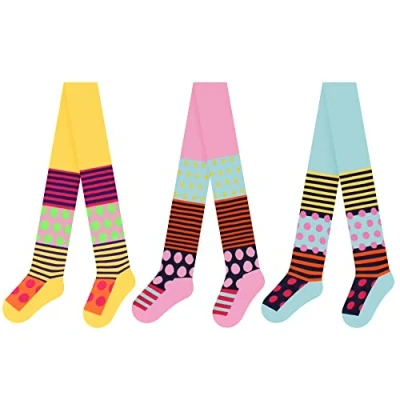 Immagine di L&amp;K II 3 collant per ragazze cotone rinforzato bambini opachi ragazza con pois e strisce fantasia multicolore 2761, 2761A 3, 122 cm 128