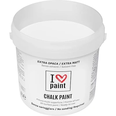 Immagine di I LOVE CHALK PAINT Bianco Gesso Senza CARTEGGIARE Colora Mobili, Pareti e Oggetti solventi formaldeide Inodore a base di acqua (4 Litri)