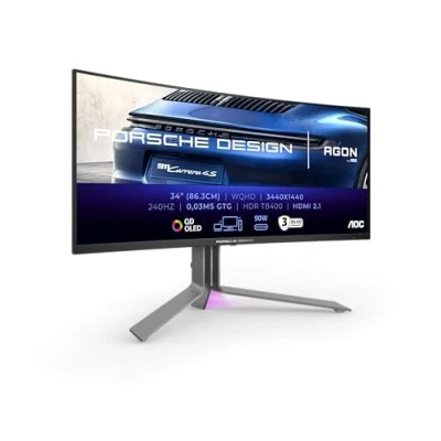 Immagine di AOC Gaming AGON Pro PD34 Monitor da Gioco OLED WQHD 34 Pollici, 240 Hz, 0.03 ms, FreeSync Premium Pro, G Sync Comp., HDR400 (3440x1440, 2x HDMI 2.1, DisplayPort, USB C (90 W PD), Hub USB), Nero