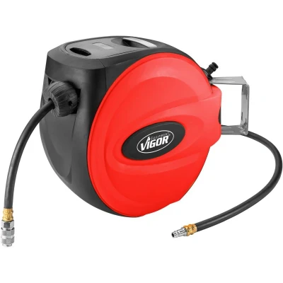 Immagine di VIGOR Avvolgitubo (diametro tubo 10 mm, lunghezza tubo: 15 m, avvolgimento automatico con guida, funzione di arresto automatico, rotazione 180 per installazione a parete) V7143
