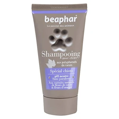 Immagine di BEAPHAR Shampoo premium per cuccioli Ai polifenoli d&#039;uva, estratti naturali di fiori cotone &amp; d&#039;arancio Pulisce e lascia un mantello profumato pH neutro senza parbin 30ml
