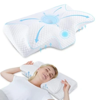 Immagine di HOMCA Cuscino Cervicale Ergonomico Memory Foam per Supporto Ortopedico Dormire sul Fianco e sulla Schiena