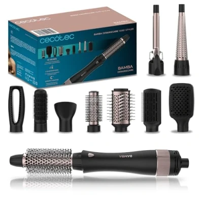 Immagine di Cecotec Spazzola ad Aria CeramicCare 10in1 Styler. 1200 W, Liscia, Ondula, Dà volume e Asciuga, 10 Testine Intercambiabili, 3 Temperature 2 Velocità, Rivestimento in Ceramica