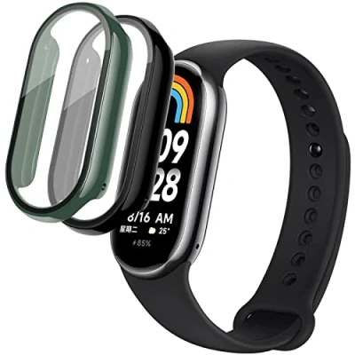Immagine di Msiall [2 pezzi nero Verde con Pellicola Protezione Schermo Vetro Temperato per mi band 8, 9H Durezza PC Case,Bumper,Sottile Case Protettiva Completa Smart 8