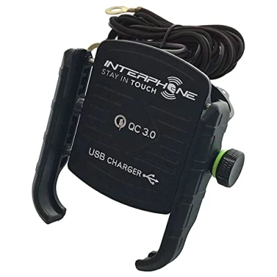 Immagine di INTERPHONE SMMOTOCRABUSB Supporto Porta Cellulare 5,8 pollici per Moto Universale in Alluminio con USB Ricarica Rapida
