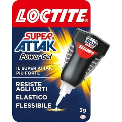 Immagine di Loctite Super Attak Power gel Control, adesivo trasparente e istantaneo specifico per materiali flessibili, colla resistente in formula pelle, gomma cuoio, 1x3g