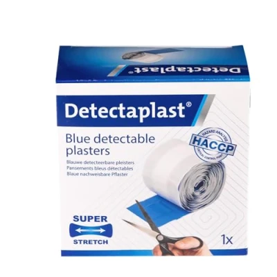 Immagine di cerotti detectabili color blu Detectaplast Elastic, flessibili, alimentari, cucina, catering e ristorazione, 6 cm x 5 m, 1 pezzo