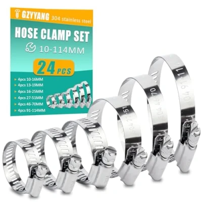 Immagine di GZYYANG 24 Pezzi Fascette Stringitubo in Acciaio Inox,10 114mm Regolabili,Fascette Metalliche Stringitubo,Adatto per Tubi di Scarico, Gas Domestici e Tubazioni