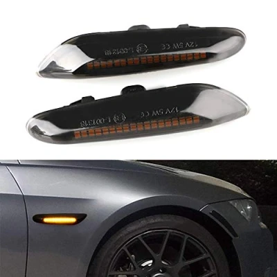 Immagine di Kurl T Luci di posizione laterali a LED compatibili con BMW E90 E91 E92 E93 E46 E53 X3 E83 X 1 E84 E81 E82 E87 E88 (lenti fumé)