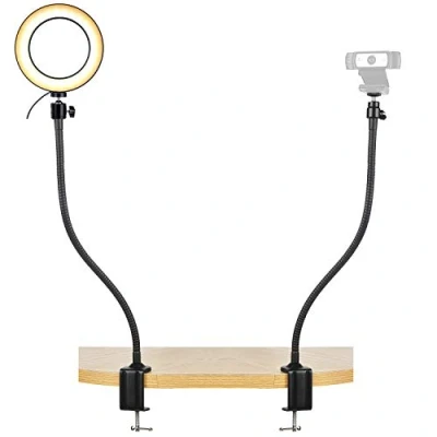 Immagine di AYIZON Luce per webcam streaming, supporto con anello luminoso da 20 cm, kit di montaggio Logitech Streamcam C920s C920 C930e C922x C930 C922 C925e C615 Brio, doppio