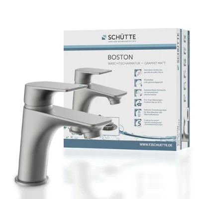 Immagine di SCHÜTTE BOSTON 33212 rubinetto da bagno in grafite opaca, miscelatore per lavabo, colore grigio, moderno monocomando con scarico, il