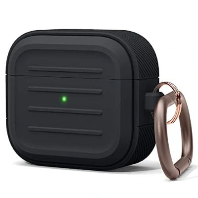 Immagine di elago Custodia armata con portachiavi compatibile AirPods 3, supporta la ricarica senza fili, resistente agli urti e offre una protezione completa (nero)