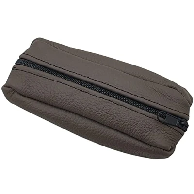 Immagine di Astuccio per chiavi in pelle bovina, grande, con 2 scomparti chiusura lampo (Design / Marrone scuro)
