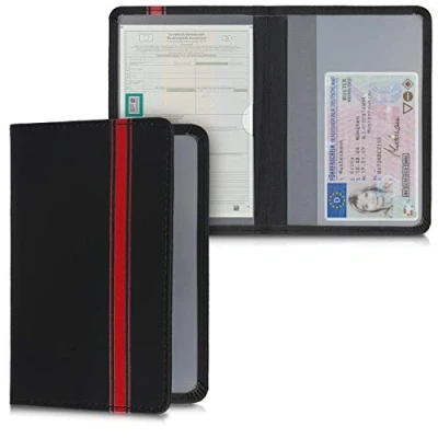 Immagine di kwmobile Custodia Ecopelle per Libretto Circolazione Auto Cover Portalibretto con Scomparti Porta Tessere Patente Foderina Portadocumenti Strisce Rally
