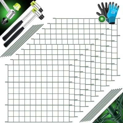 Immagine di KESSER® recinzione per laghetto da giardino, set completo di elementi in metallo, con martello + barre fissaggio, arco superiore rotondo (verde, piatto,