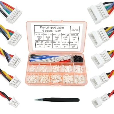 Immagine di Spina per connettori Maschio e Femmina da 1,25 mm con Cavi Pre crimpati Compatibile Molex PicoBlade Cavo in Silicone Pixhawk 13 cm (Maschio Femmina)