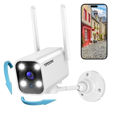 Immagine di Topodome Telecamera Wi Fi Esterno Interno Con 180/70 Rotazione Automatica, 1080P Videocamera Sorveglianza WiFi Rilevazione Umana, Visione Notturna Infrarossa e Color 25m, Audio Bidirezionale IP66