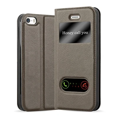 Immagine di Cadorabo Custodia Libro per Apple iPhone 5 / 5S SE in BRUNO PIETRA con Funzione Stand e Chiusura Magnetica Portafoglio Cover Case Wallet Book Etui Protezione