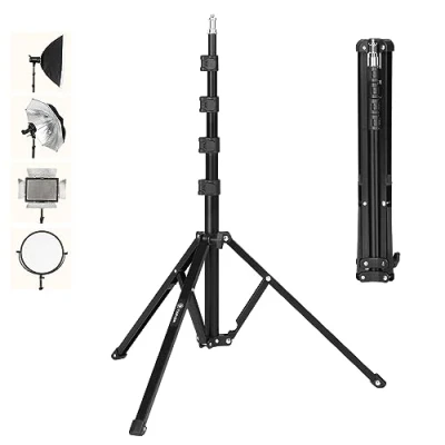 Immagine di TARION Lampada Treppiede Alluminio Luce Carico 8 kg per Studio Fotografia all&#039;aperto ad Anello Flash con Borsa, Altezza Max. 180 cm