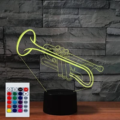 Immagine di SUPERHONGJIHAO Luce notturna per i bambini 3D tromba ha condotto la lampada con telecomando 16 colore che cambia regalo di compleanno Natale il bambino