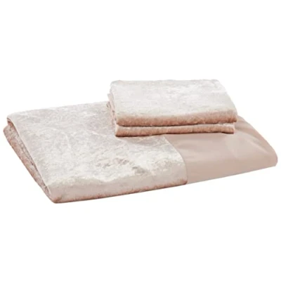 Immagine di Sleepdown Set di biancheria da letto con bordo in velluto color champagne, composto copripiumino e federe, morbido raffinato, per matrimoniale (200 x 200 cm)