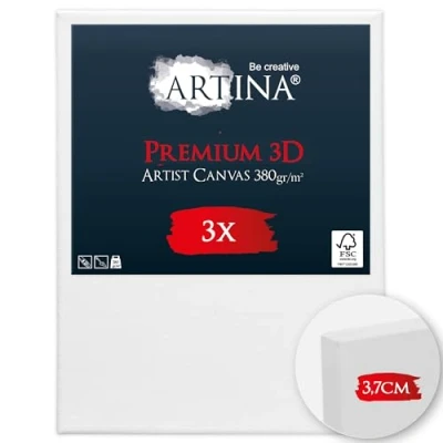 Immagine di Artina Set da 3 Tele per Dipingere 18x24 cm 100% Cotone, Spessore Alto 3D Premium 380g/m² Tela Piccole Pittori FSC® Telaio in Legno Comodo e Resistente Pittura