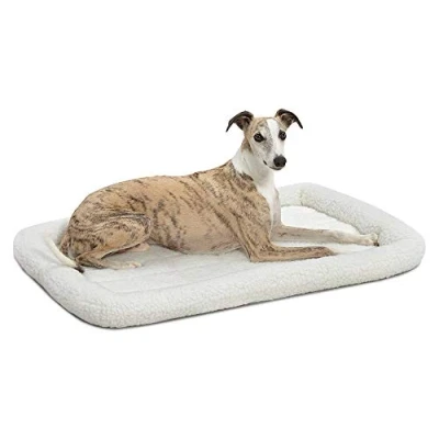 Immagine di MidWest Homes for Pets, Comodo lettino per cani, a forma di cuscino, lungo 91,44 cm, adatto una gabbia lunga compatibile con lavatrice e asciugatrice, modello 40236, in pile, colore: bianco