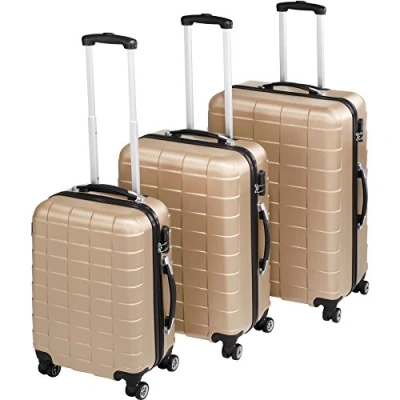 Immagine di TecTake® Set 3 Valigie Trolley da Viaggio, con Scocca Rigida, Rotelle Girevoli a 360, Serratura di Sicurezza Combinazione, Espandibile Champagne