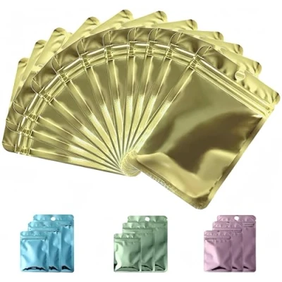 Immagine di Rimiko 50 Pezzi Sacchetti di Alluminio con Chiusura Lampo, Bustine Trasparenti Richiudibili Zip, Buste Piccole in Mylar per Conservare e Imballare gli Oggetti (Giallo Metallizzato, 14x20cm)
