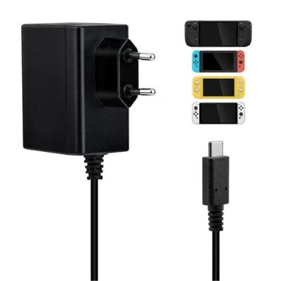 Immagine di Mcbazel adattatore AC 1,5 m convertitore 45W PD 15V/2.6A carica rapida per console da gioco Switch/Switch Lite/OLED/Deck Dock/Pro Gamepad Controller, modalità TV