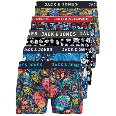 Immagine di JACK &amp; JONES Set di 5 mutande da uomo, colore bianco, nero, blu, grigio, pantaloncini Trunks 95% cotone, S, M, L, XL, XXL, 12213221, Confezione mix 4, XXL